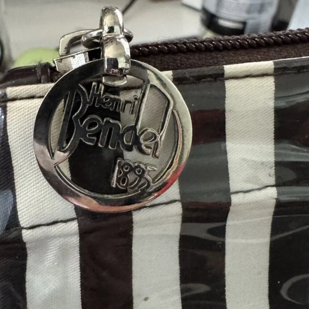 HENRI BENDEL iconic stripe Makeup Case Travel Cosmetic Bag clutch double sided